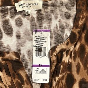 Jones New York Brown and Cream Leopard Print Blouse